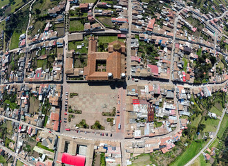 Mongui, Boyaca - Colombia. April 12 - 2024. Aerial view with drone, Colombian municipality located...