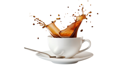 Cup of coffee with a splash drop fly