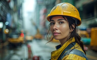 essence of urban development with a female construction worker in focus