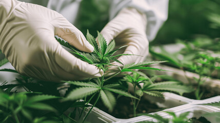 Weeds Farmer Collecting Cannabis using White Gloves