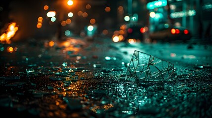 Shattered glass in the street.