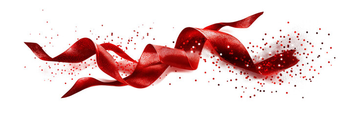 Red silk ribbons isolated on a transparent background