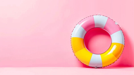 Brightly Colored pool float on a Pink with copy space Summer theme