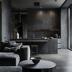 kitchen with dark and modern decor