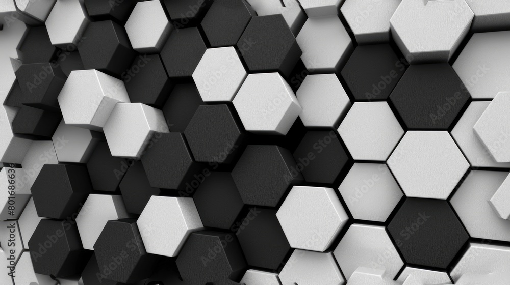 Poster a black and white image of a pattern of hexagons