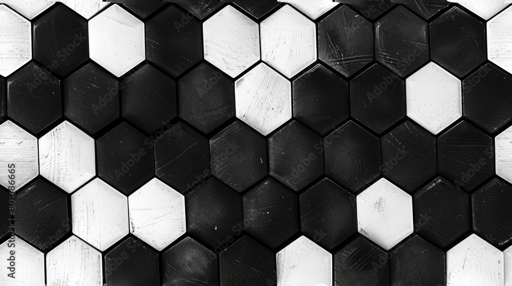 Aufkleber monochromatic mosaic: a captivating black and white image of hexagonal patterns.