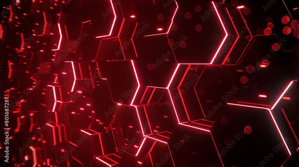 Poster hexagonal fusion: a close-up view of a black and red pattern, harmoniously intertwined.