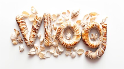 Obraz premium The word Vlog created in Cowrie Shell Letters.