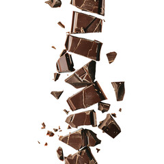 top view line of chocolate shards on a transparent background