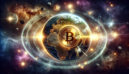 Bitcoin Orbit: A Cosmic Phenomenon in the Digital Universe - obrazy, fototapety, plakaty