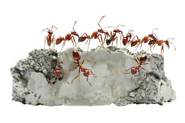 Ants on a concrete wall isolated on a transparent background, a Teamwork concept