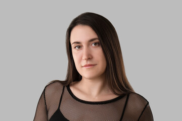 Fototapeta premium Portrait of beautiful young woman on light grey background