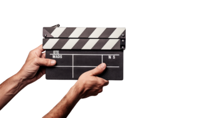Hands holding a clapper board