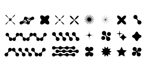 Abstract shapes in y2k style brutalist retro. Set geometric shapes atmosphere future. Black and white. For banner poster design web design. Vector illustration