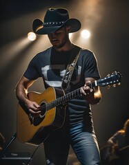 Obraz premium Country music singer on stage with his guitar