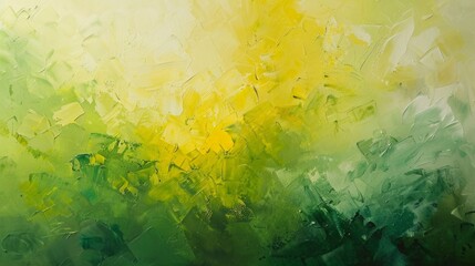 Enigmatic Harmony: A Painting of a Green Landscape Energized by Yellow and White Splatters.