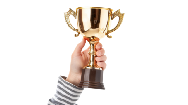 Kid hand with trophy cup