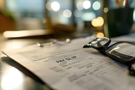Pay slip placed on an office table