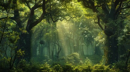 Nature's Passage: A Tranquil Path Cutting Through a Luxuriant Green Forest.