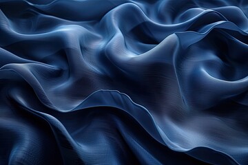 A close-up of a blue silk fabric with a wavy pattern.