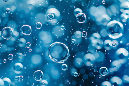 Bubbles in water on blue background, Generative Ai