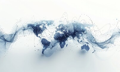 Obraz premium A world map made of glowing blue dots and lines on a white background.