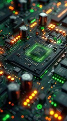 Fototapeta premium circuit board with green and orange lights