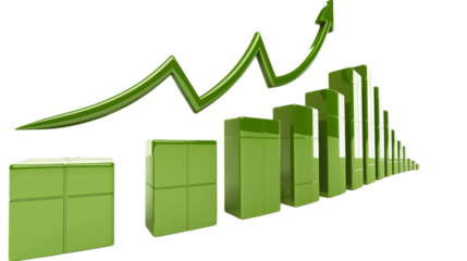 Curved graph with arrow moving up