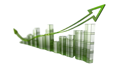 Curved graph with arrow moving up