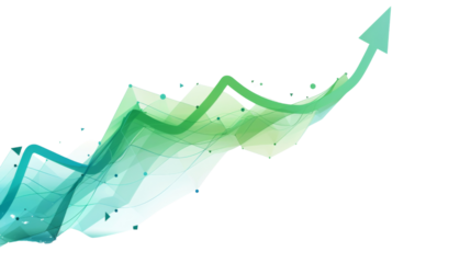 Curved graph with arrow moving up