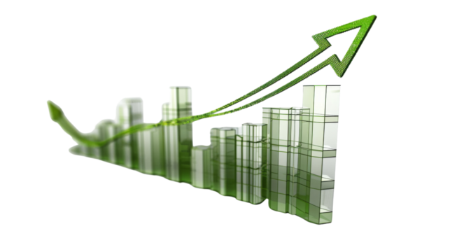 Curved graph with arrow moving up