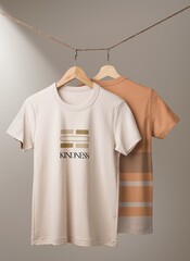 Printed beige t-shirt, casual apparel with kindness word