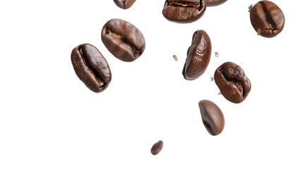 flying coffee beans against a white background studio