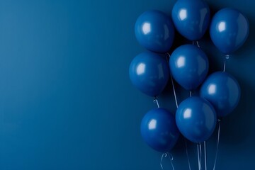 Dark blue balloons on a blue background, with space for text