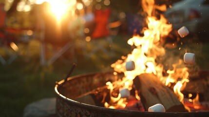 As the sun begins to set the group gathers around a small fire pit roasting marshmallows for a sweet treat to end the sober tailgate party on a high note.