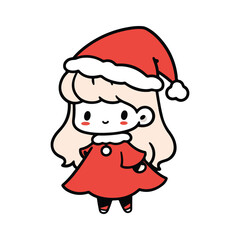 cute little girl wearing santa claus costume cartoon chibi vector illustration template design