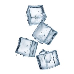 Obraz premium Four flying ice cubes isolated on white background, cut out 