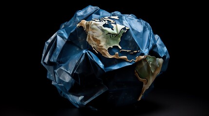 A detailed origami representation of Earth placed on a solid dark blue background highlighting the intricate folding technique used