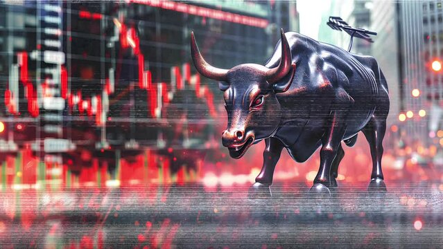 chart trading with giltch effect, finance chart video looping animate