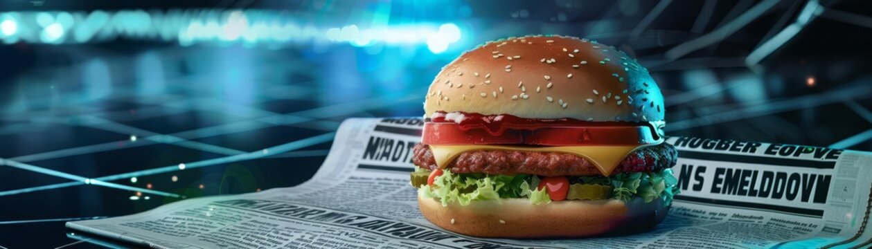 A newspaper headline reading Hamburger Economy in Meltdown, with an image of a melting cheeseburger