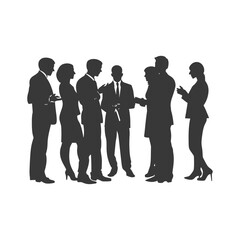 silhouette business people meeting brainstorming full body black color only