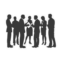 silhouette business people meeting brainstorming full body black color only