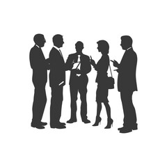 silhouette business people meeting brainstorming full body black color only