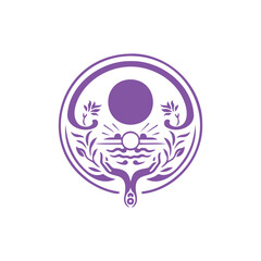 Purple and White Illustration of Floral Emblem