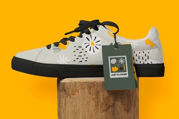 Floral canvas sneakers, street apparel with brand label