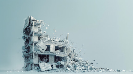 miniatur a destroyed building in big copy space
