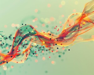 Colorful 3D rendering of a glowing, twisting tube with particles. - obrazy, fototapety, plakaty