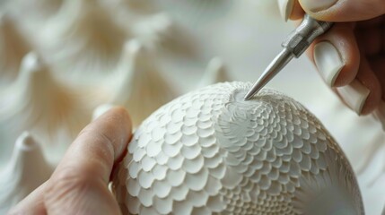 Tiny tools delicately carving intricate patterns into a thin eggshelllike piece of porcelain..