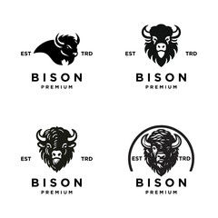 Fototapeta premium Bison silhouettes and icons. black flat color simple elegant white background Bison animal vector and illustration.