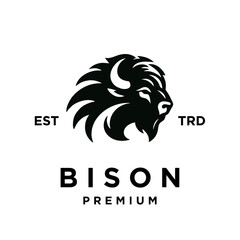 Fototapeta premium Bison silhouettes and icons. black flat color simple elegant white background Bison animal vector and illustration.